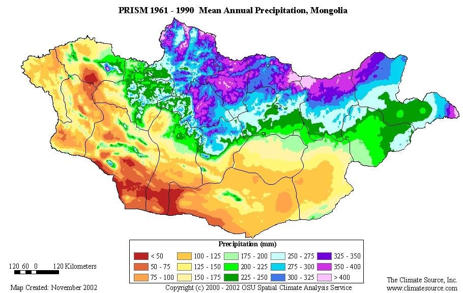 แผนที่ของมองโกเลียนแปความหนาแน่น
