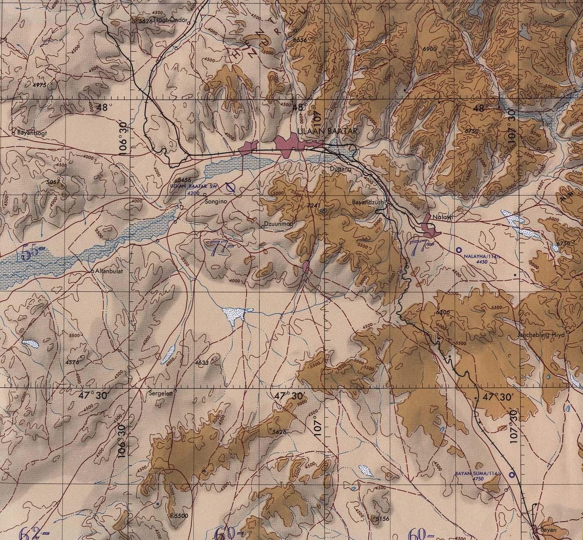 แผนที่ของมองโกเลีย topographic