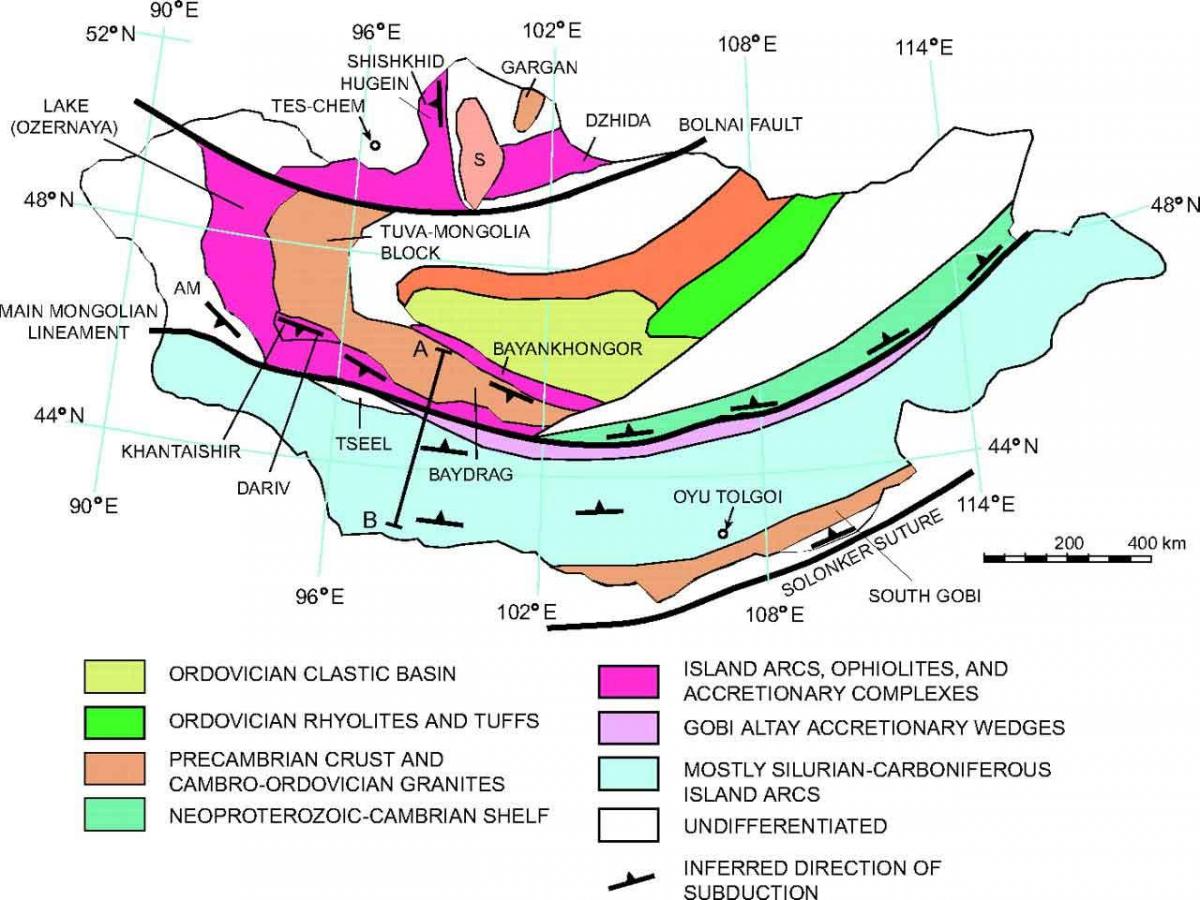 แผนที่ของ geological นแผนที่ของมองโกเลีย name